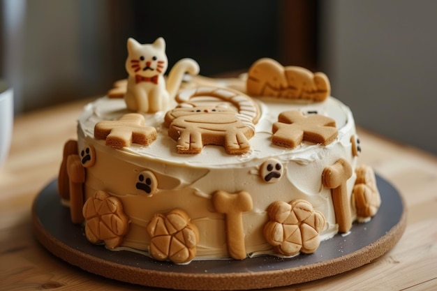 Un chat assis sur un gâteau