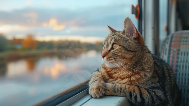 Un chat assis sur le seuil de la fenêtre qui regarde dehors