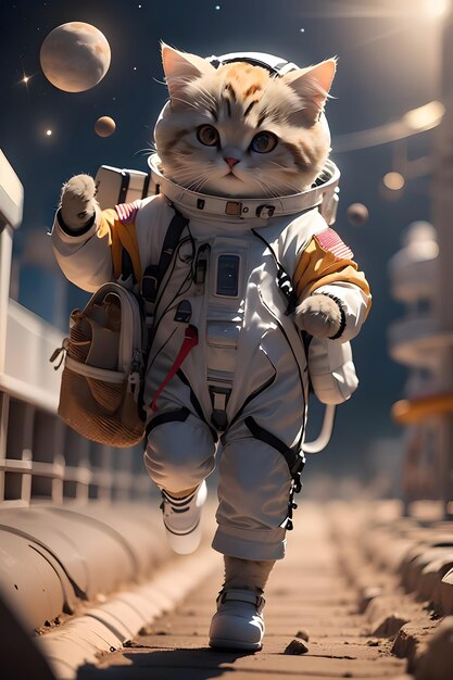 Chat astronaute mignon en combinaison spatiale fond d'écran illustration fond