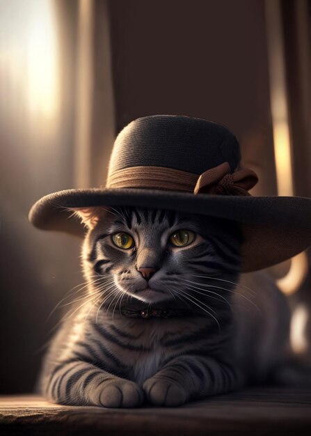 Le chat au chapeau est assis à table