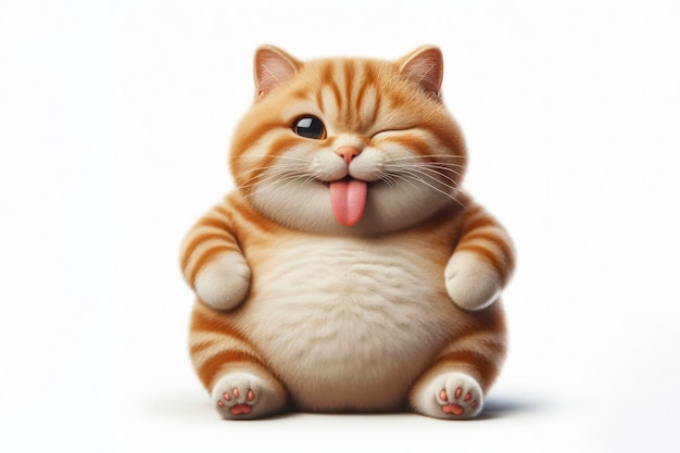 Un chat au corps entier clignant des yeux et tirant la langue isolée sur un fond blanc
