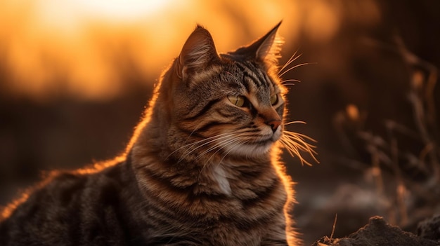 Un chat au coucher du soleil