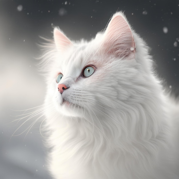 Chat aux cheveux blancs sous la neige IA générative