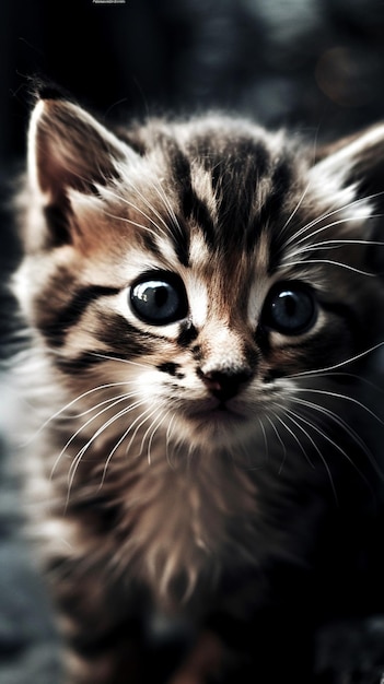 Un chat aux grands yeux regarde la caméra.