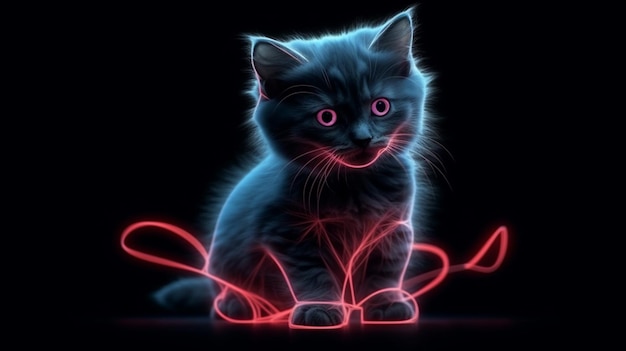 Un chat aux yeux brillants est assis dans une pièce sombre ai générative