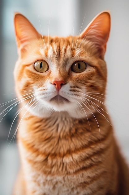 Un chat aux yeux jaunes est assis sur une table.