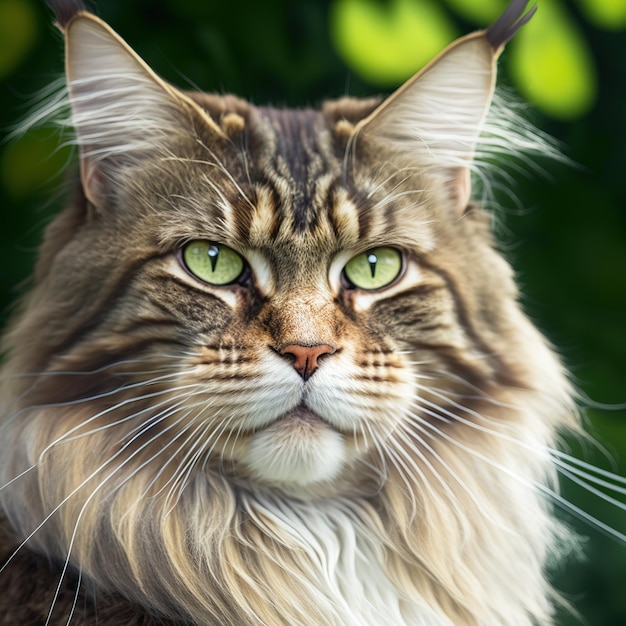 Un chat aux yeux verts et au pelage rayé noir et blanc.