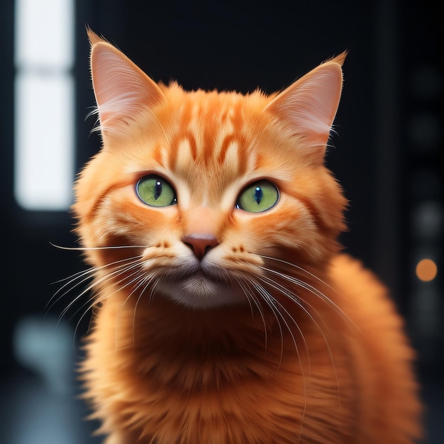 Un chat aux yeux verts est assis sur une table.