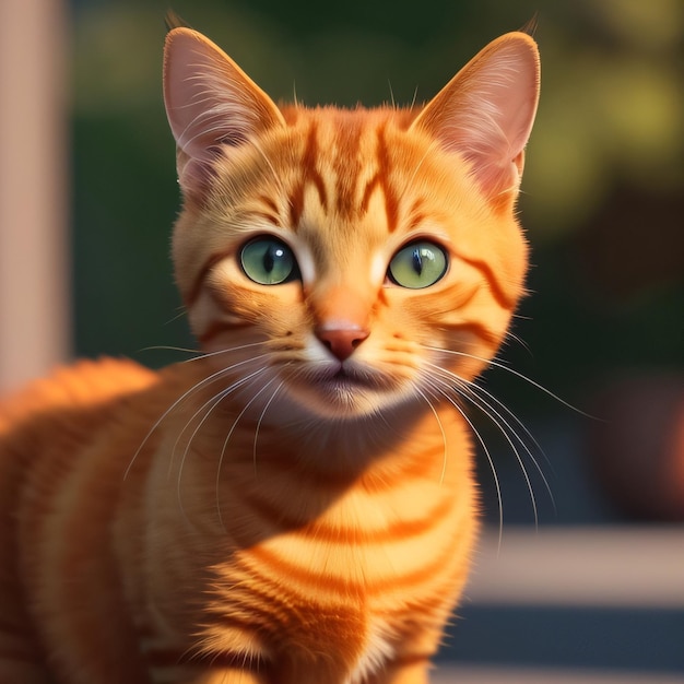 Un chat aux yeux verts est debout sur une table.