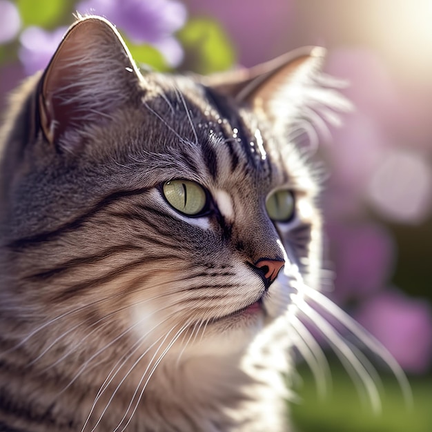 Un chat aux yeux verts et un fond rose