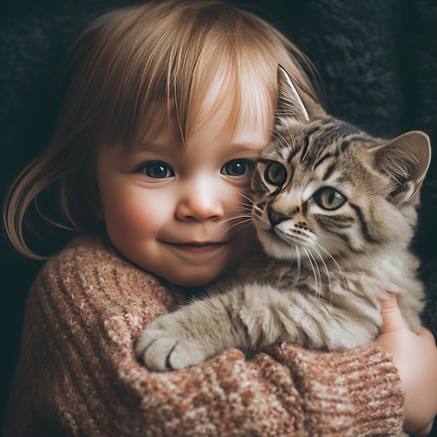 Un chat et un bébé.