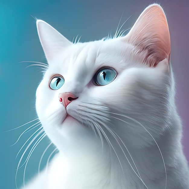 Un chat blanc aux yeux bleus et au nez rose.