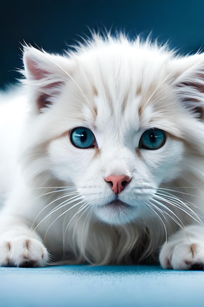 Un chat blanc aux yeux bleus