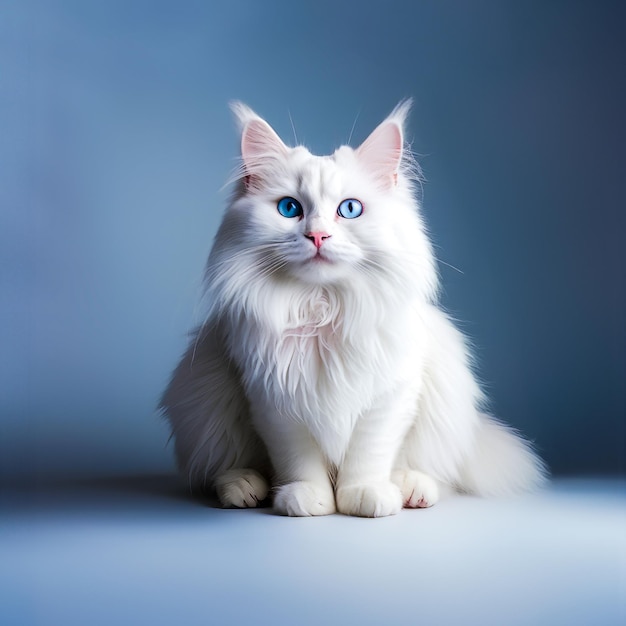 Chat blanc aux yeux bleus