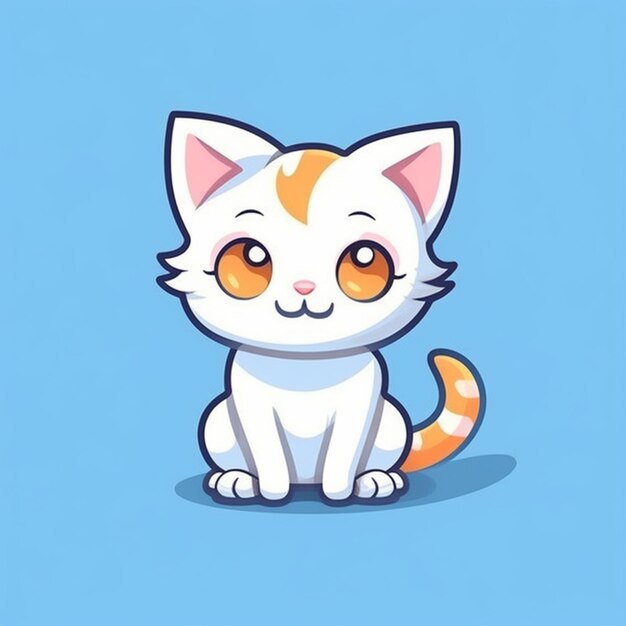 un chat blanc aux yeux orange assis sur un fond bleu génératif ai