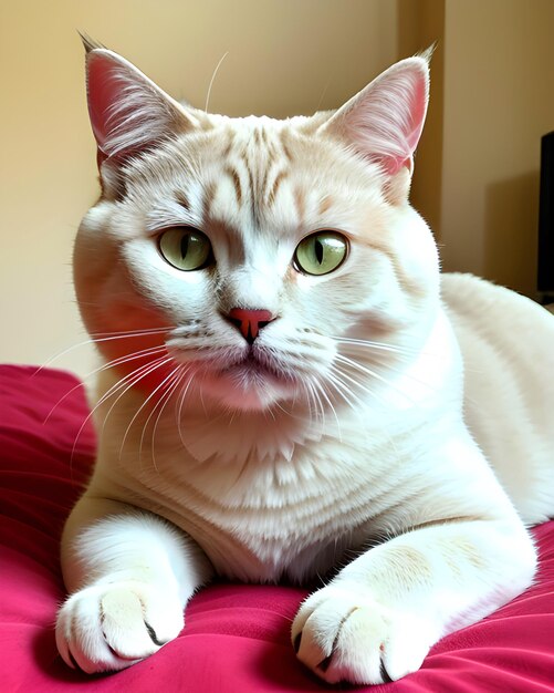 un chat blanc aux yeux verts et au nez rose