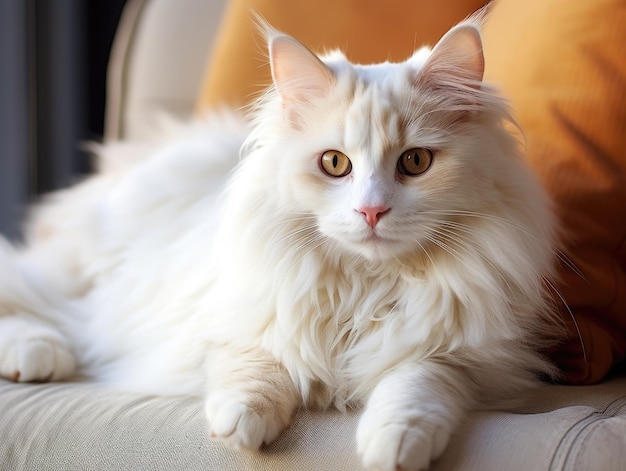 un chat blanc couché