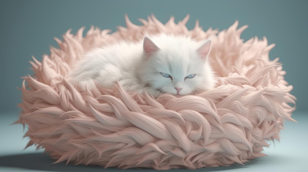 Chat blanc dans un lit rose