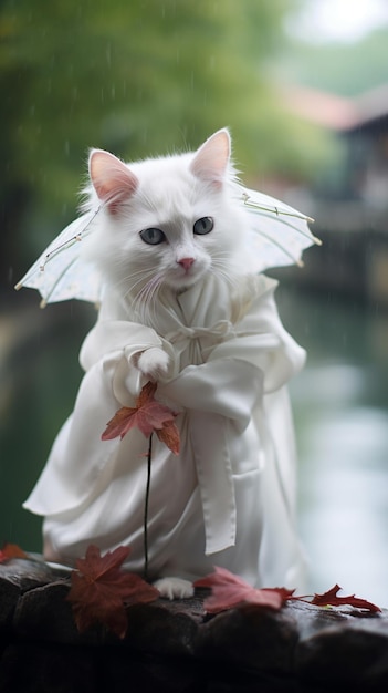 Le chat blanc femelle est assez belle ancienne Chine Ai généré de l'art