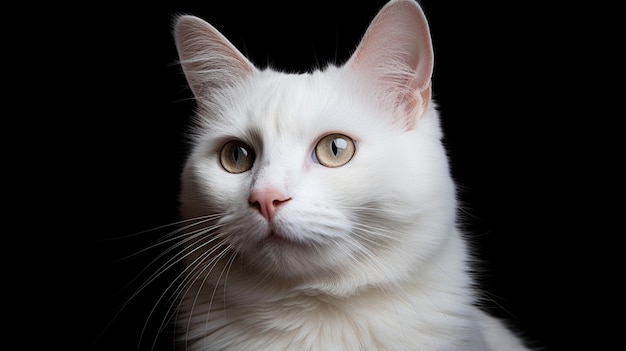 Un chat blanc sur fond noir