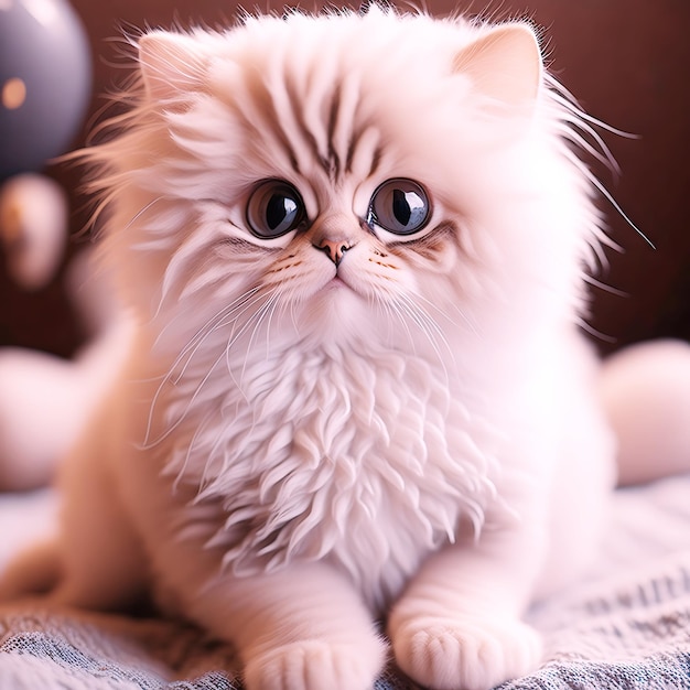 Chat blanc moelleux avec un oeil mystérieux Fantaisie de chat mignon à fourrure Mammifère de compagnie généré AI