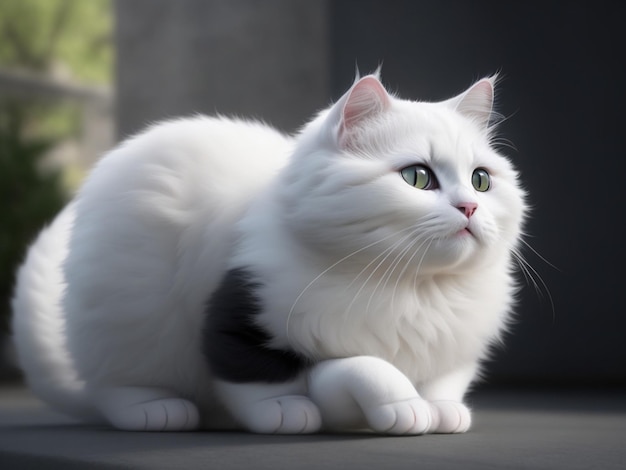 Un chat blanc avec une tache noire sur le dos est assis sur un rebord.