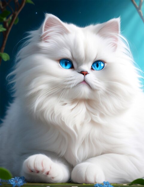 Un chat blanc très beau et détaillé.