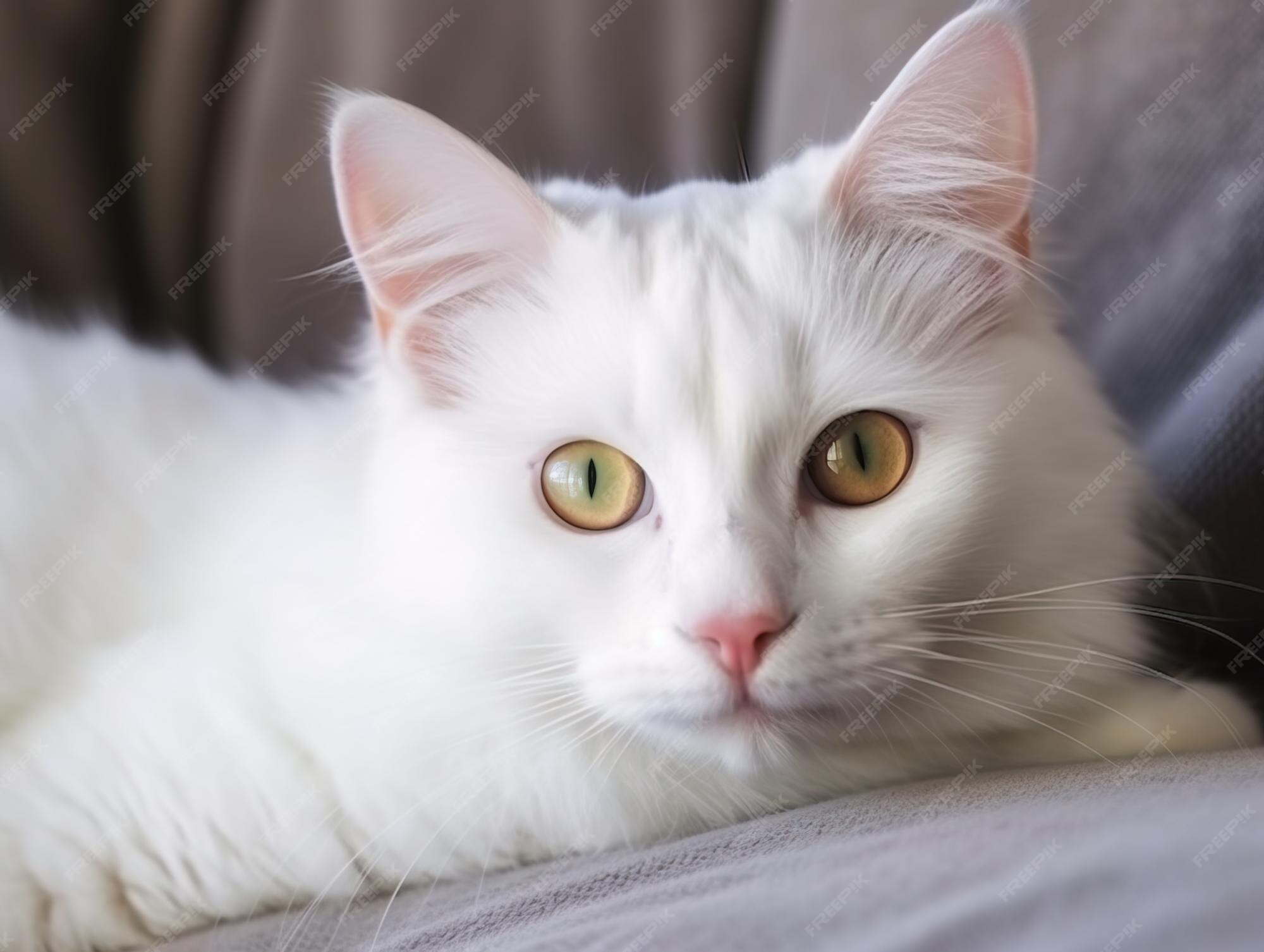 Chat blanc avec des yeux de couleur verte chaton angora turc Van avec des yeux bleus et verts se