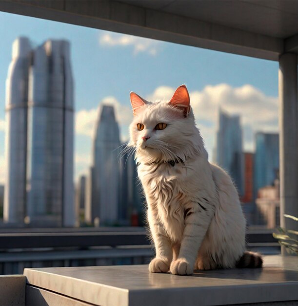 Un chat blanc avec des yeux jaunes.