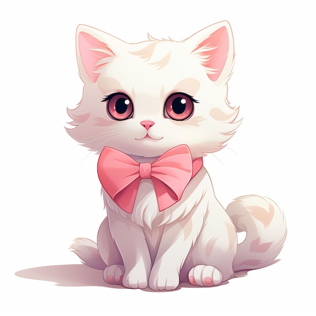 un chat blanc avec des yeux roses et un nœud papillon