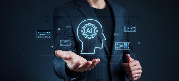 Chat Bot Chat avec AI ou technologie d'intelligence artificielle Femme utilisant un ordinateur portable en train de discuter