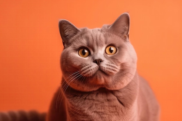 Chat British Shorthair sur fond rouge clair IA générative