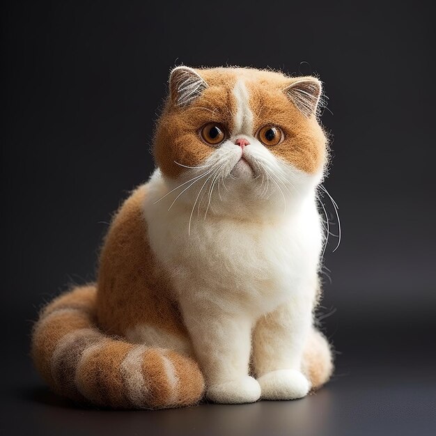 Photo un chat brun et blanc assis sur une surface grise