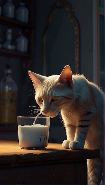 Photo un chat buvant du lait