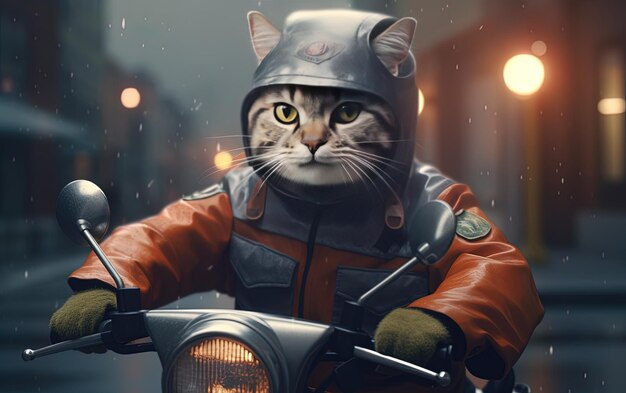 Photo un chat avec un casque sur une moto