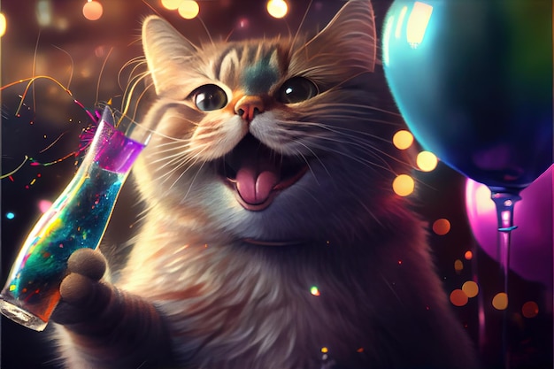 Chat célébrant la fête