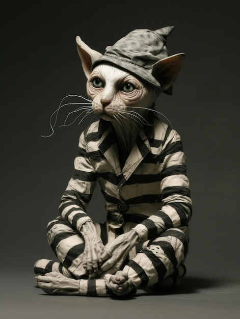 un chat à un chapeau dans le style d'une prison imaginative