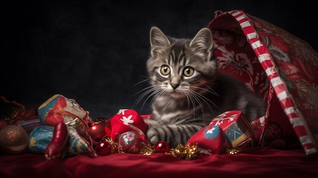 Un chat avec un chapeau de Noël