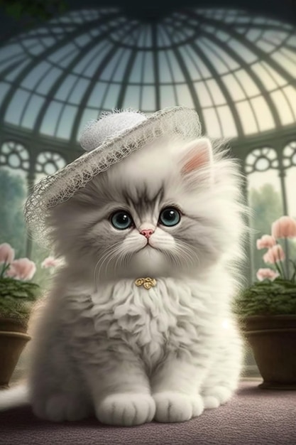 Un chat avec un chapeau qui dit "chat" dessus