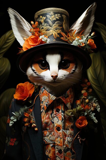 Photo un chat avec un chapeau qui dit renard dessus