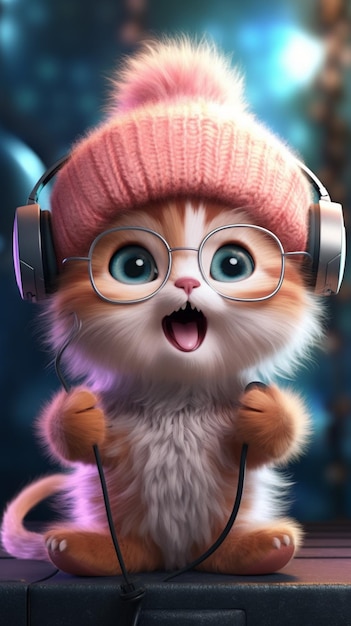 Un chat avec un chapeau rose et des lunettes