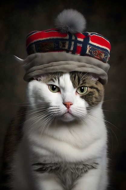 Un chat avec un chapeau rouge