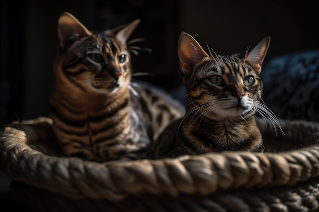 Un chat et un chat bengal partagent un lit AI générative