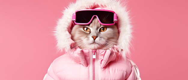 chat chat drôle sourire chat chaton espace de copie nature chat d'hiver chat mignon hiver ski ski wi
