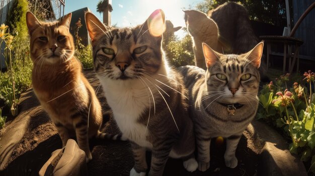 Un chat et un chat se tiennent devant une maison.