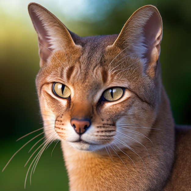 Chat chausie réaliste sur fond extérieur naturel ravissant