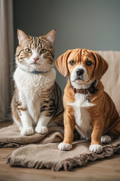 Un chat et un chien assis côte à côte