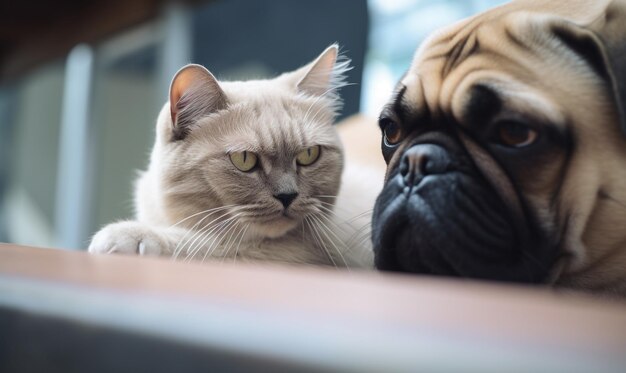 Un chat et un chien ensemble.