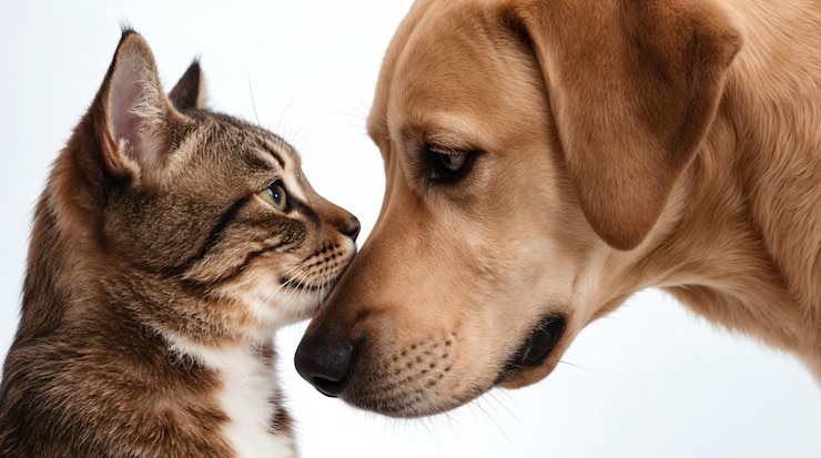 Photo le chat et le chien face à face
