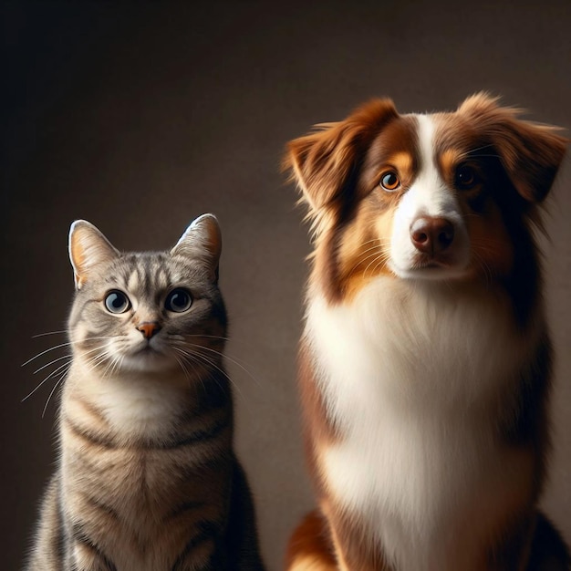 Photo un chat et un chien regardent la caméra